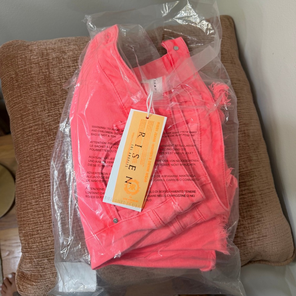Risen Jeans NWT Coral Pink High Rise Frayed Cutoff Denim Shorts XL RDS6004 Neon - Picture 9 of 10
